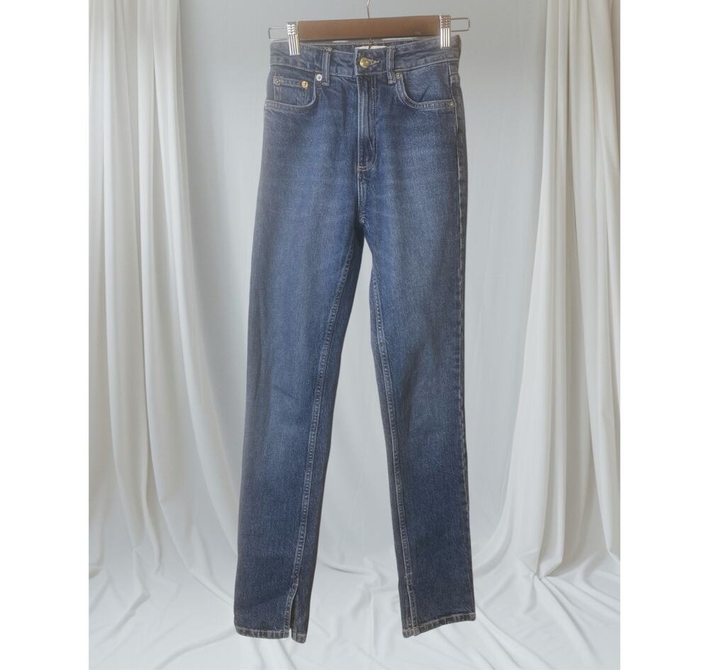 Zara High Waist Split Leg Hem Skinny Blue Denim Jeans Women's Size 2